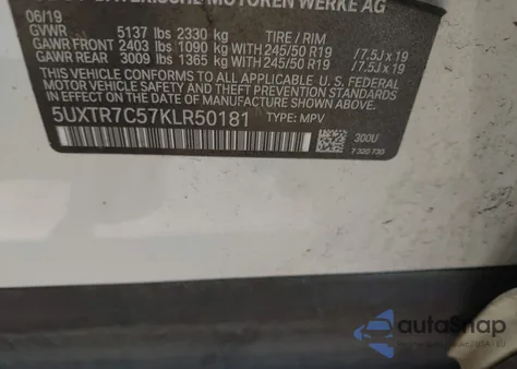 2019 BMW X3 Sdrive30I z USA, uszkodzony, nr VIN 5UXTR7C57KLR50181